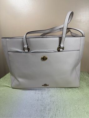 Coach Cream/Off-White Leather Turnlock Tote
